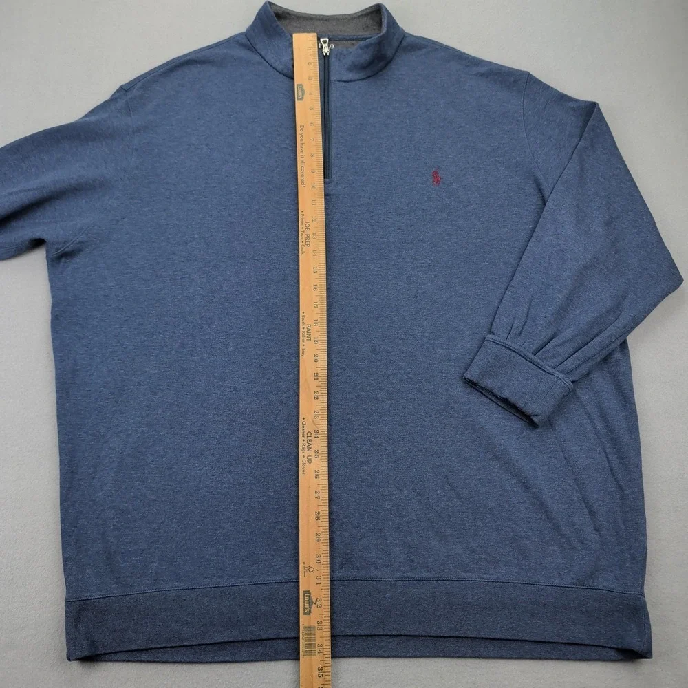 Polo Ralph Lauren Sweatshirt‎ Mens 3XLT Blue 1/4 Zip Mock Neck Red Pony HEMMED